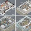 Concept axonometrics of four floors